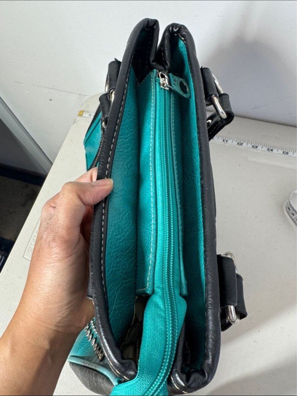Montana West Western Handbag & Wallet Set Turquoise Black Studded Boho Rustic - Picture 13 of 16